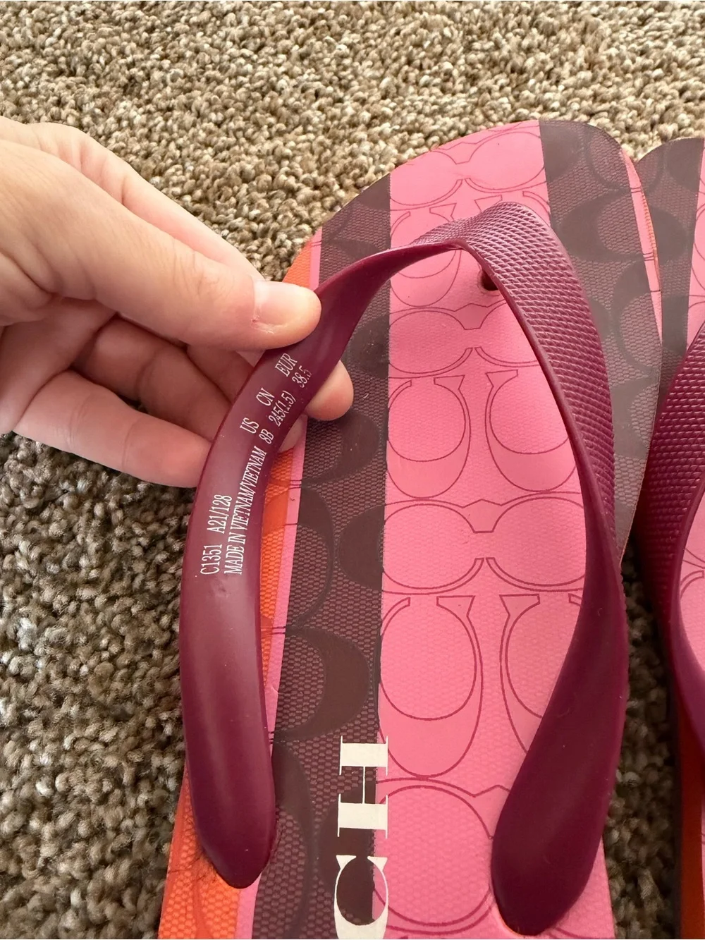 COACH Zak Flip-Flops in Pink Purple Orange Stripe
